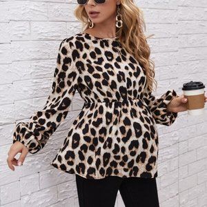 MATERNITY Animal print Pepulm Long Sleeve Blouse